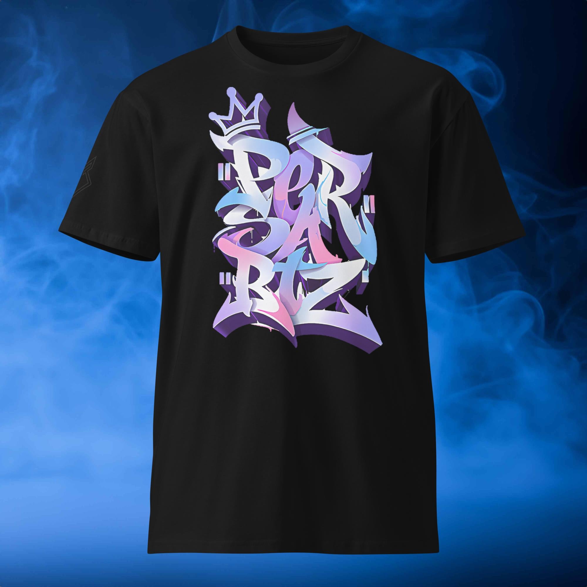 Persartz® Neo Graffiti Crown Camiseta Holográfica Streetwear Negro Frente