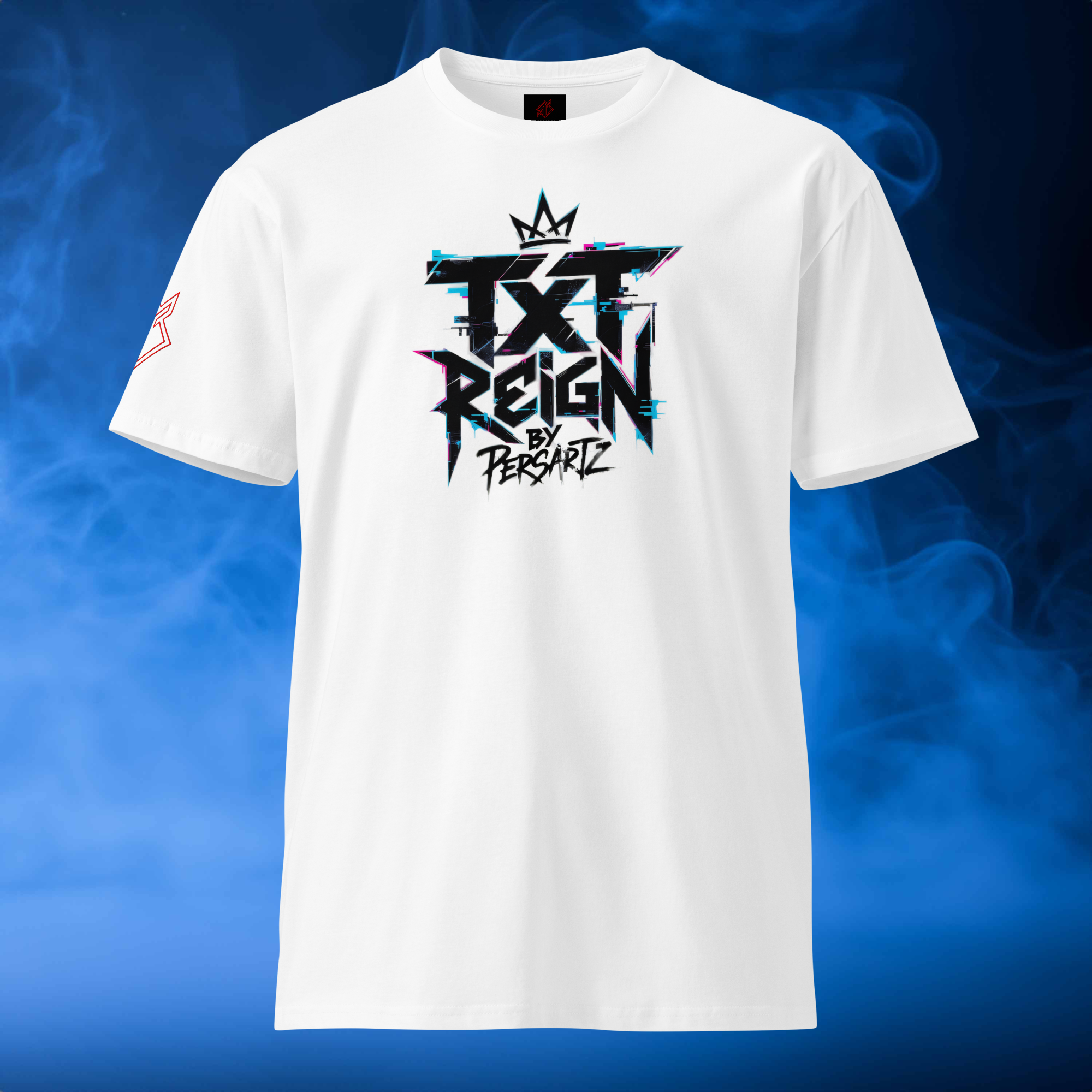 Persartz® Crown Signal Script Camiseta Streetwear Blanco Frente DROP002
